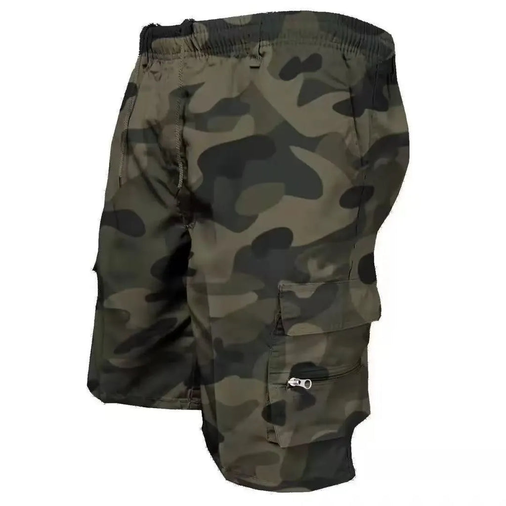 Men's loose fit work trousers in camouflage green colour showing Asian sizing label
