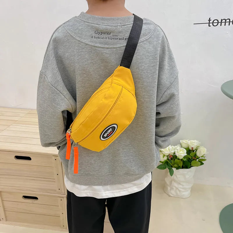 Fashion unisex kids crossbody sling bag in nylon with letter pattern, five colour options