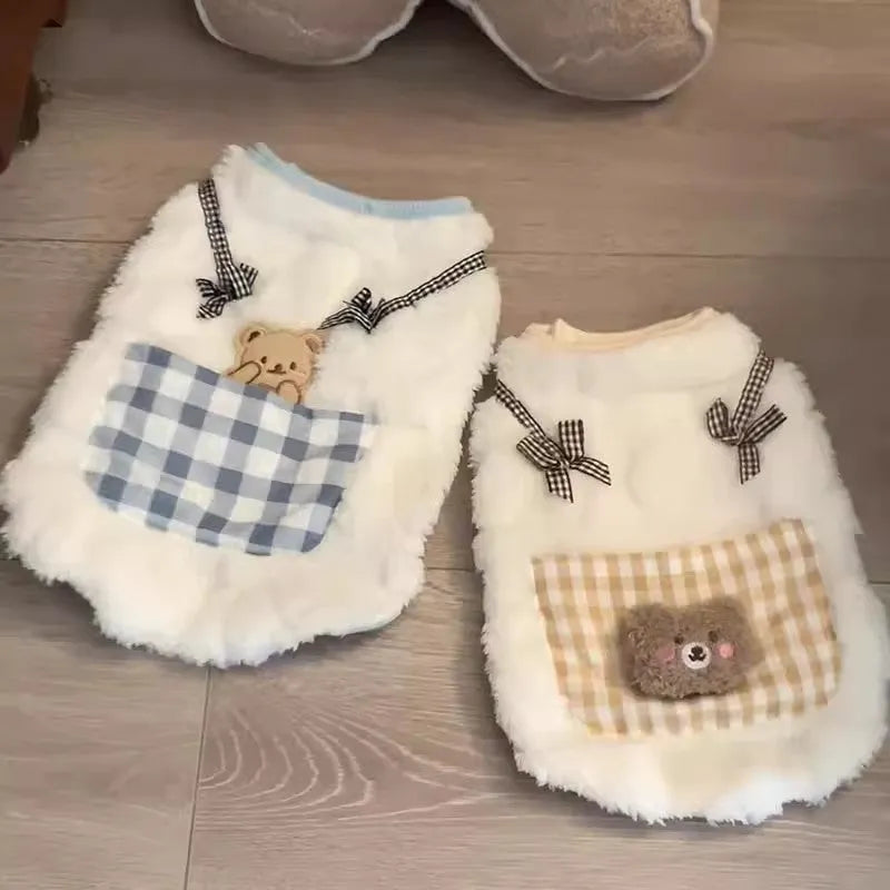 Cat wearing Blue Bear fleece clothing for autumn winter anti-shedding warm pet wear