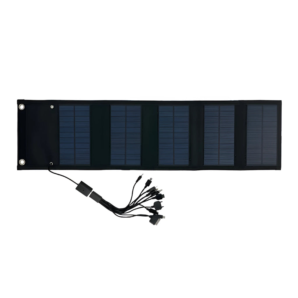 Portable solar folding bag charger with USB output for camping trips, dimensions 185x120 mm