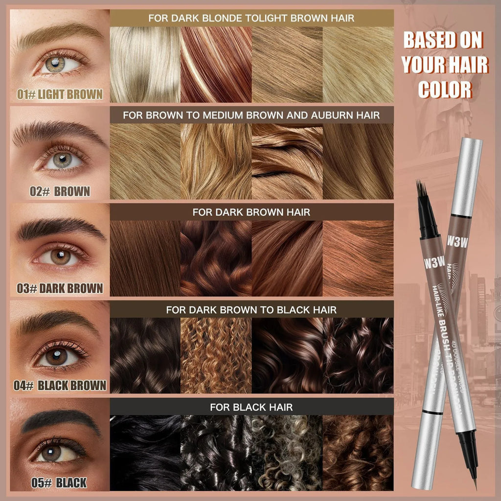 Waterproof sweat-proof smudge-proof double-ended eyebrow pencil with powder sponge in black colour