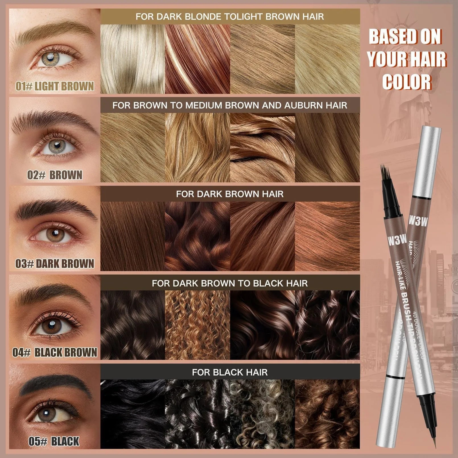 Waterproof sweat-proof smudge-proof double-ended eyebrow pencil with powder sponge in black colour