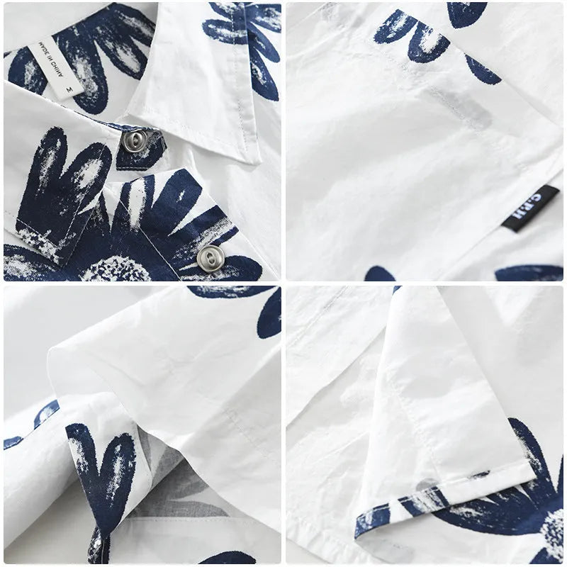 Men's printed short sleeve shirt in apricot colour with loose fit design