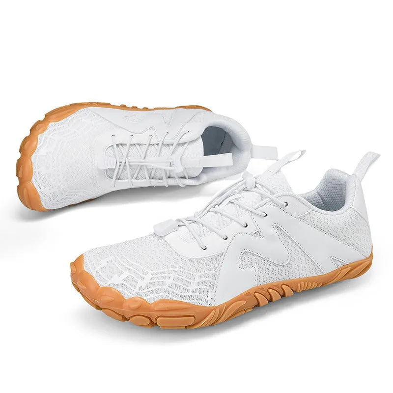 A pair of couple sports climbing shoes with a Flyknit lining and rubber sole in a choice of colours.