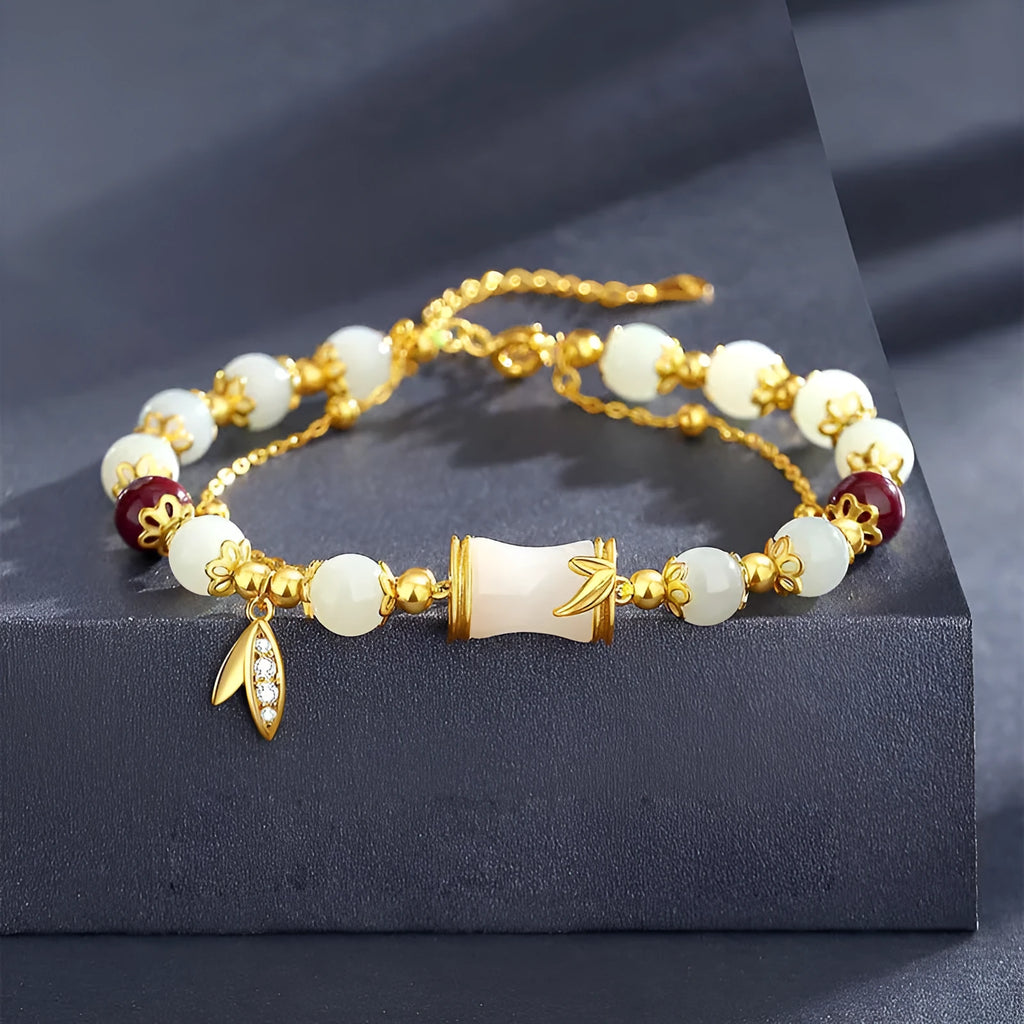 Retro bamboo bracelet with Ruyi pattern and flower design in electroplated glass