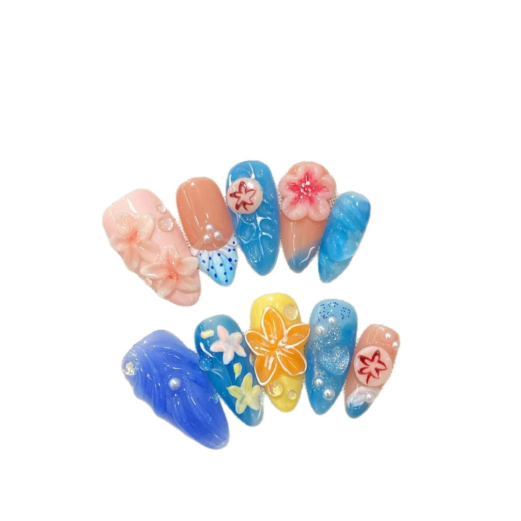 Plastic wearable armour with three-dimensional carved jellyfish design in almond nail colour