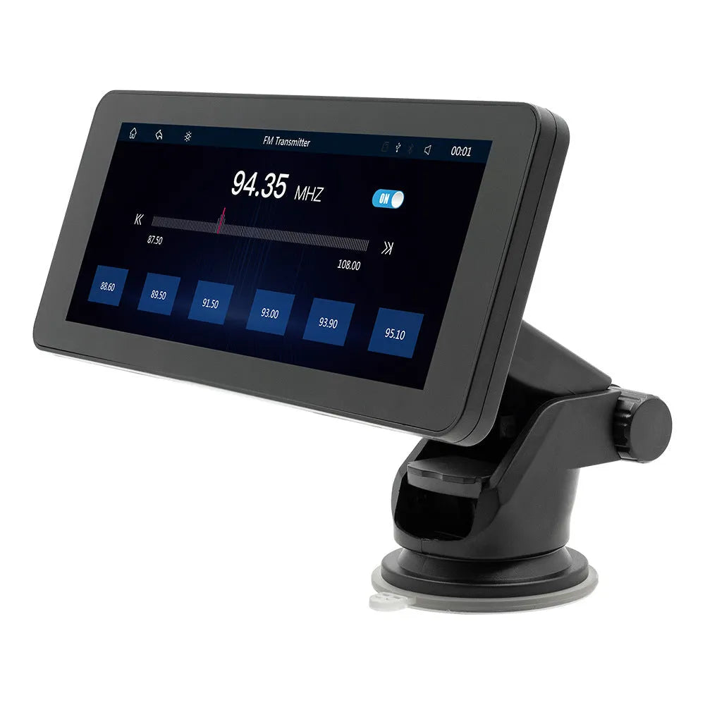 Portable wireless car video player with 6.86-inch screen on a plastic housing.