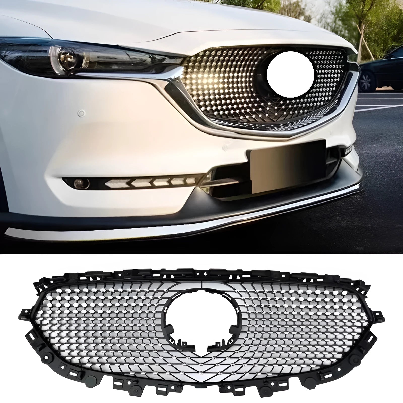 Modified medium mesh front grille for Mazda CX5 second generation in GT style.