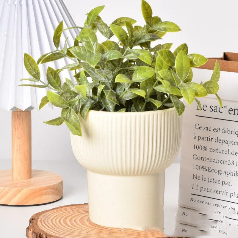 Roman column matte yellow ceramic flowerpot with luminous transparent finish for plant display