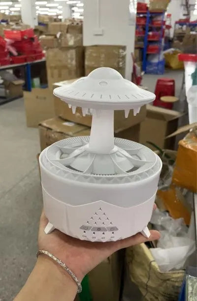 Cloud-shaped UFO raindrop humidifier with water drop sounds and night light