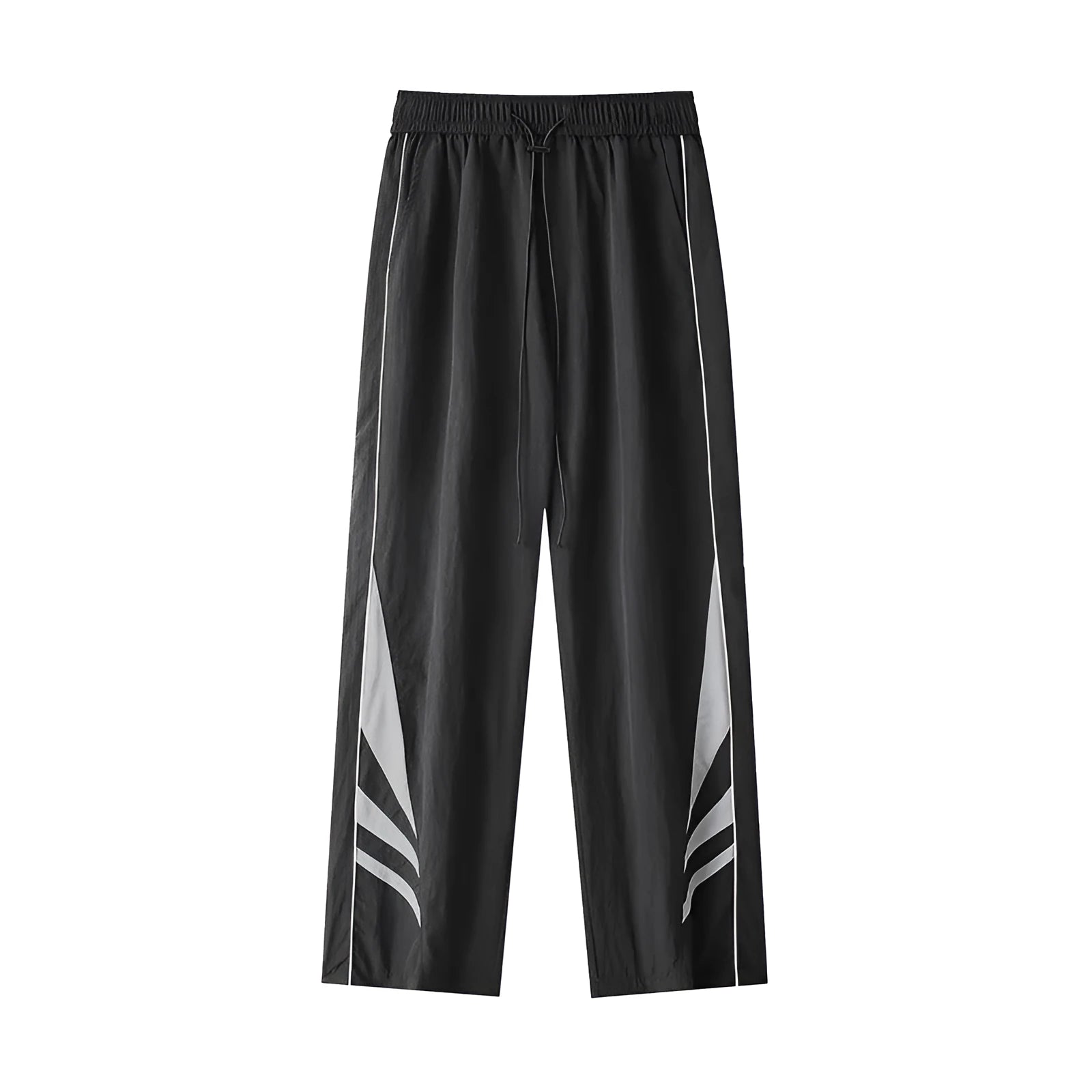 Men's straight leg summer trousers in black and gray colours with elastic waistband
