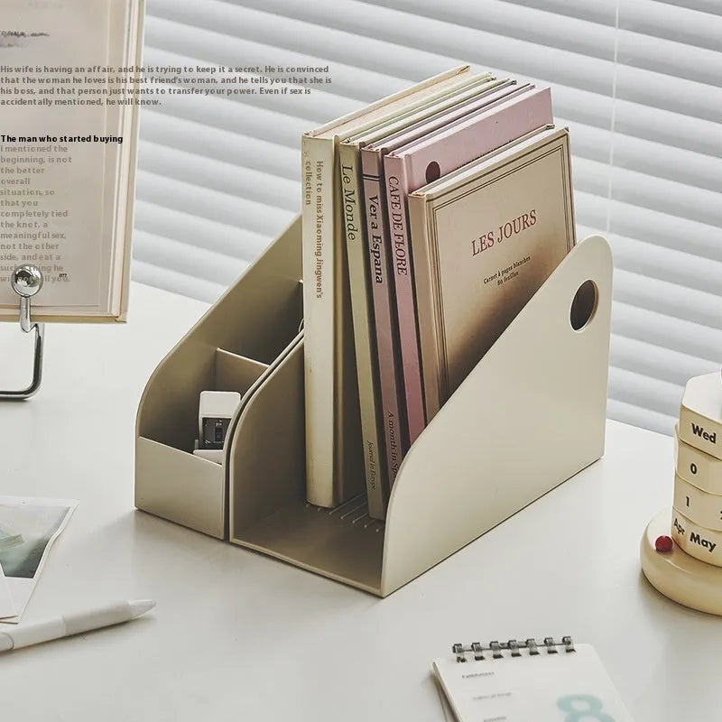 Desktop plastic storage box with two-layer grid design in ivory white colour