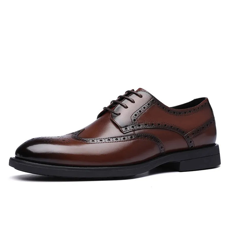 Men's black and brown brogue business shoes in PU leather, classic oxford style formal footwear