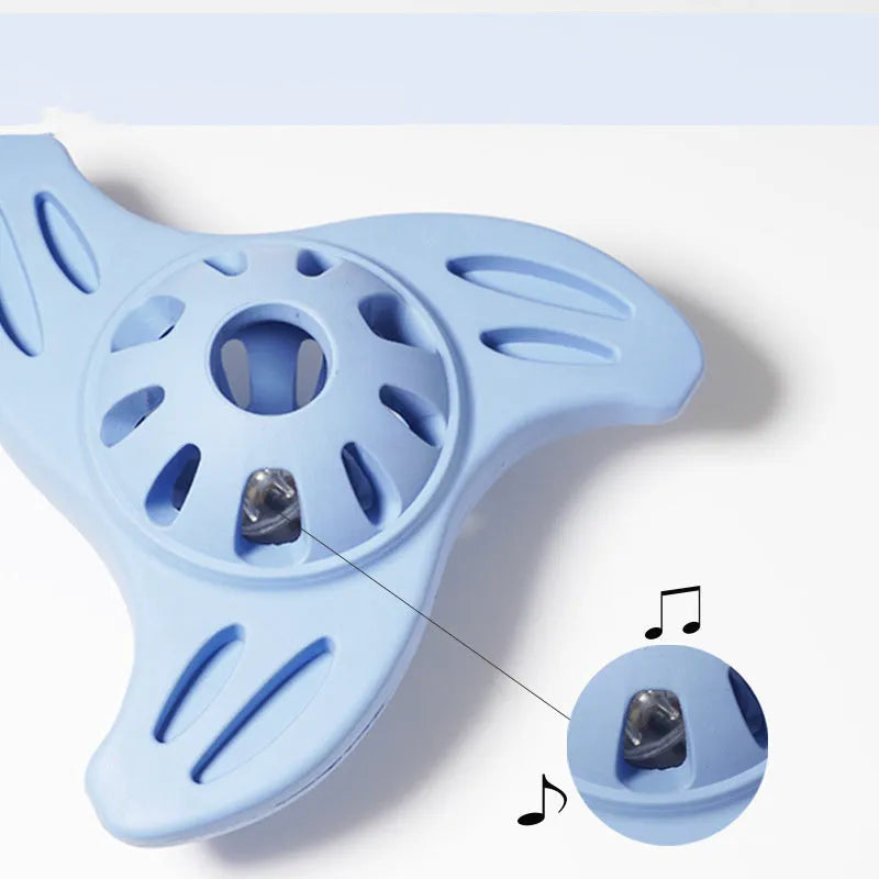 Blue durable plastic boomerang molar shaped chew toy for medium and large dogs.