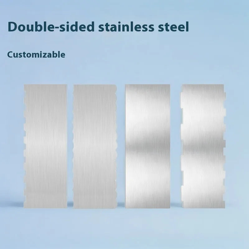 Stainless steel cake scraper with geometric polygon edge pattern for decorative baking