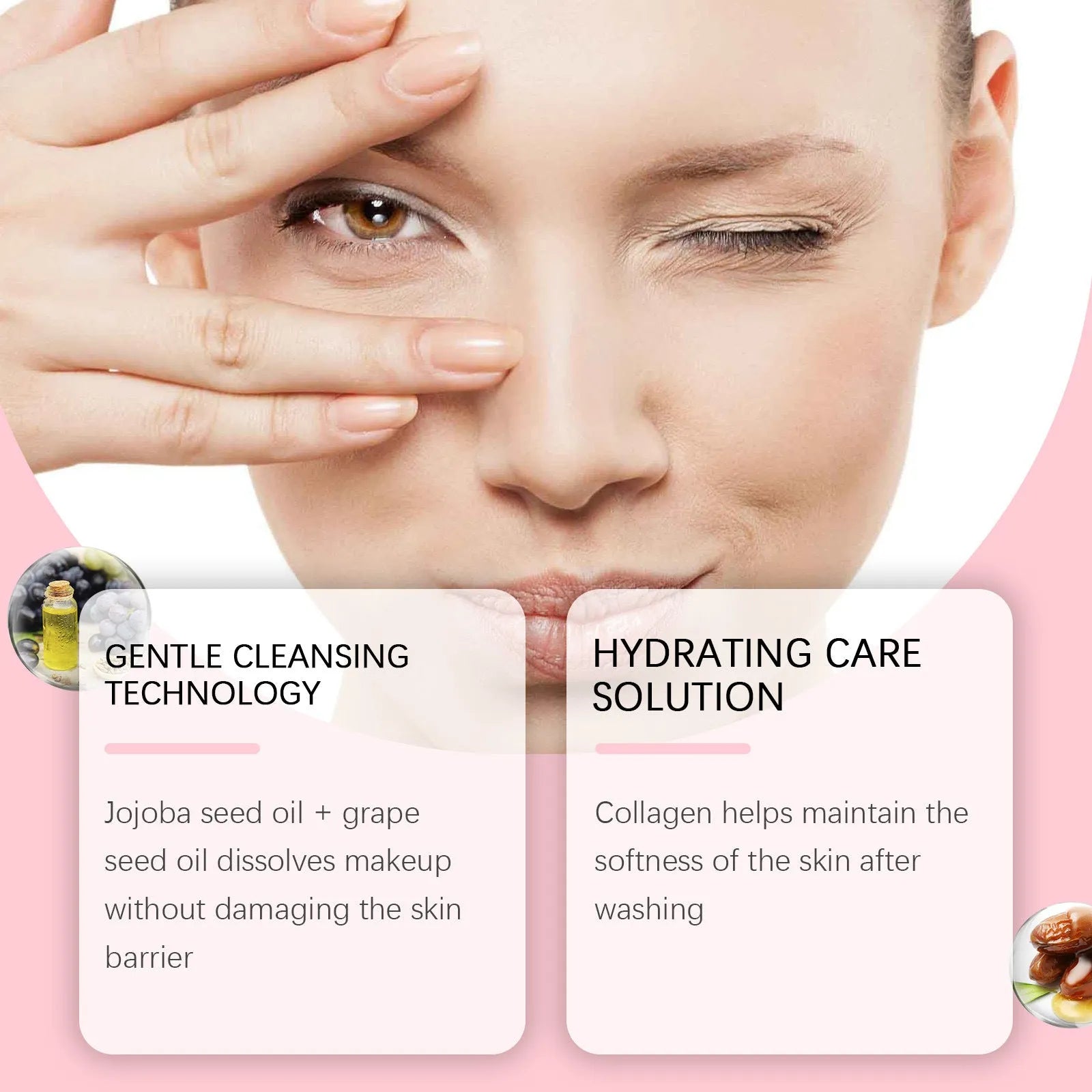 100ml collagen cleansing oil bottle for daily mild makeup removal with jojoba and grape seed oils