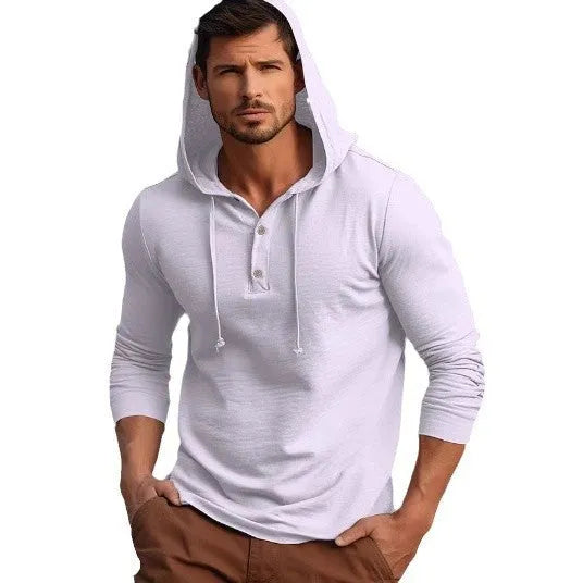 Men's cotton pullover hoodie in dark blue colour with long sleeves and relaxed fit