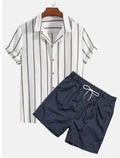 Men's beach style short sleeve shirt and matching shorts suit in polyester fabric