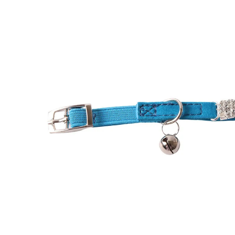 Soft flocked cat collar with an elastic buckle shown in multiple colours.