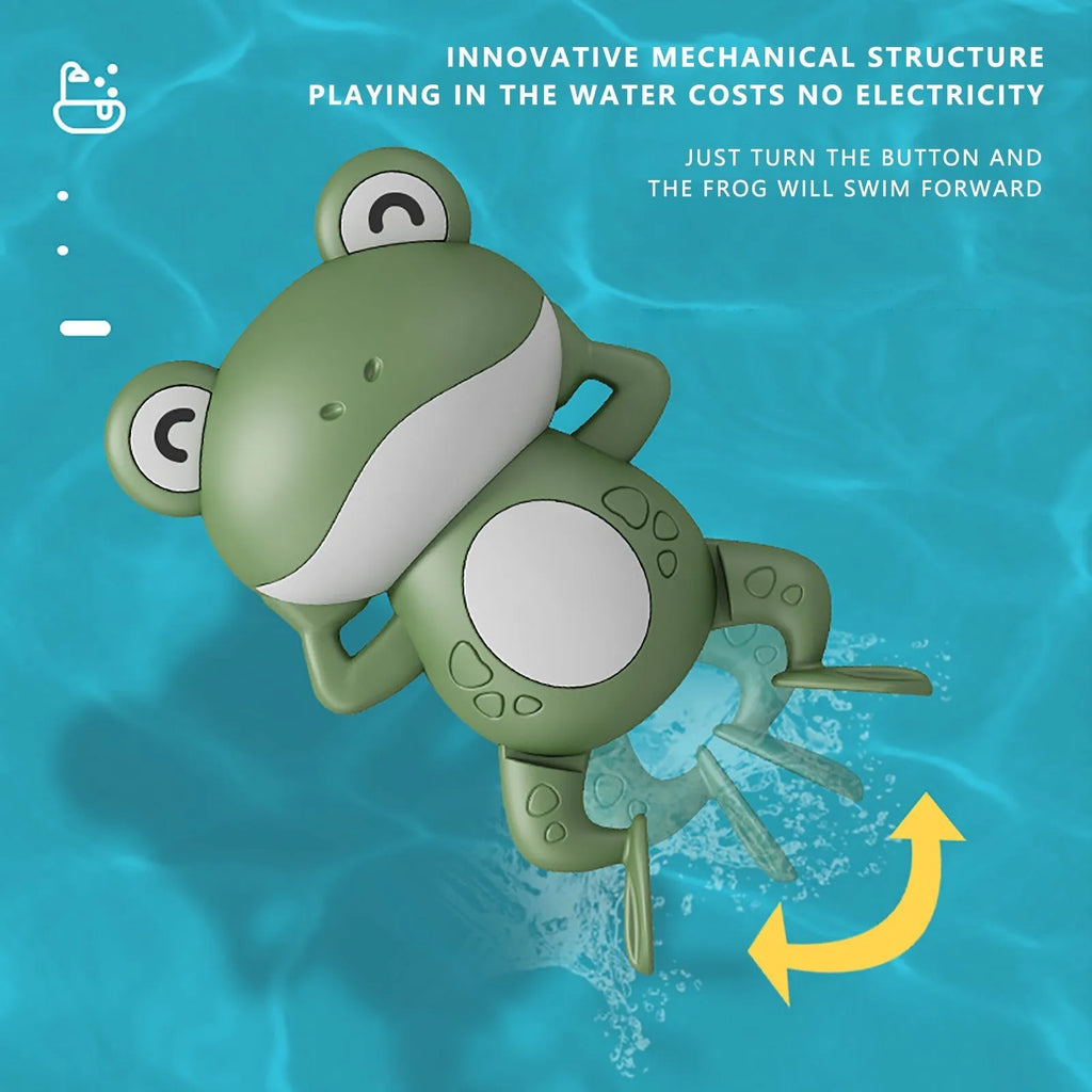 Little Frog clockwork floating bath toy in Coral Red on water surface