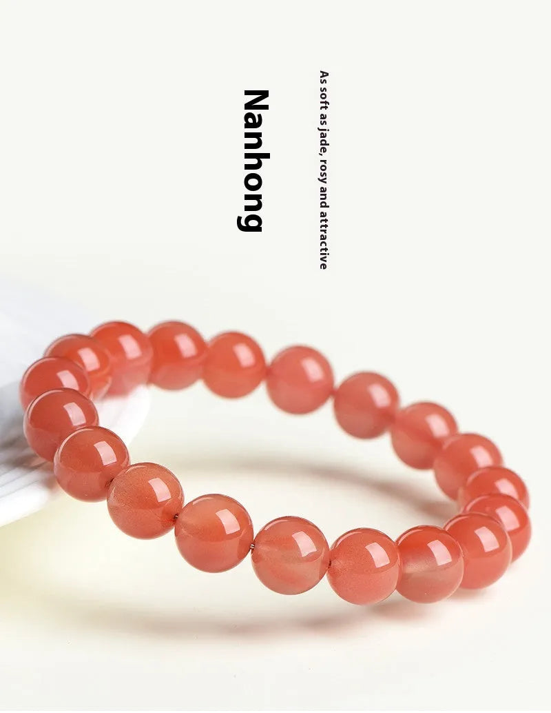 Natural south cherry red agate bracelet showing single and triple strand design options with different bead sizes.