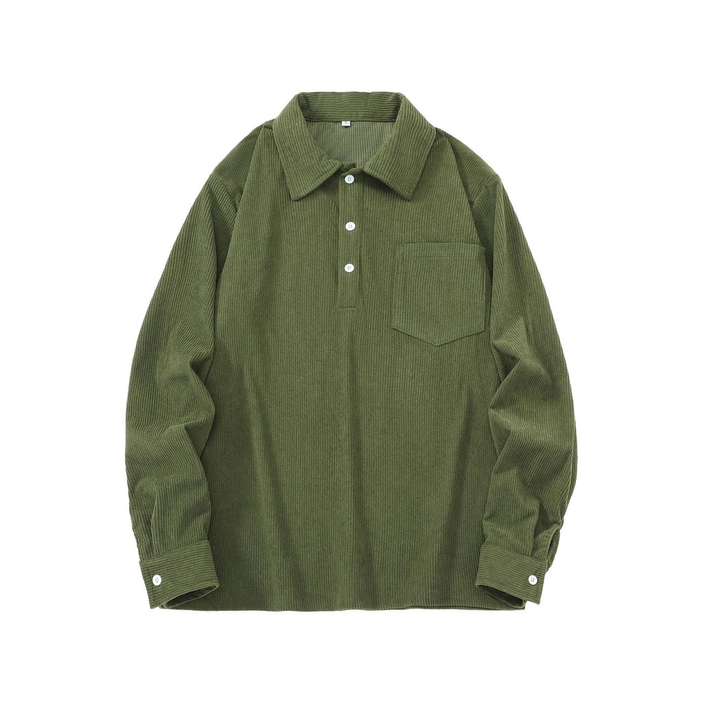 Men's American retro casual polyester pullover shirt in black, loose fit, size options S-XXL