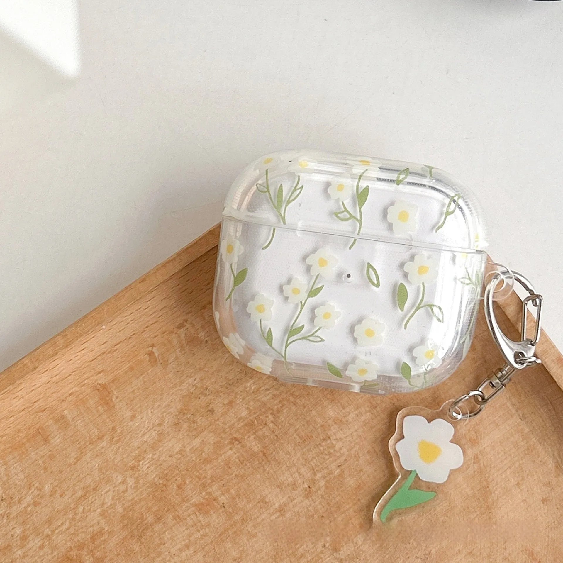 White floral patterned transparent TPU protective case for Apple AirPods headphones