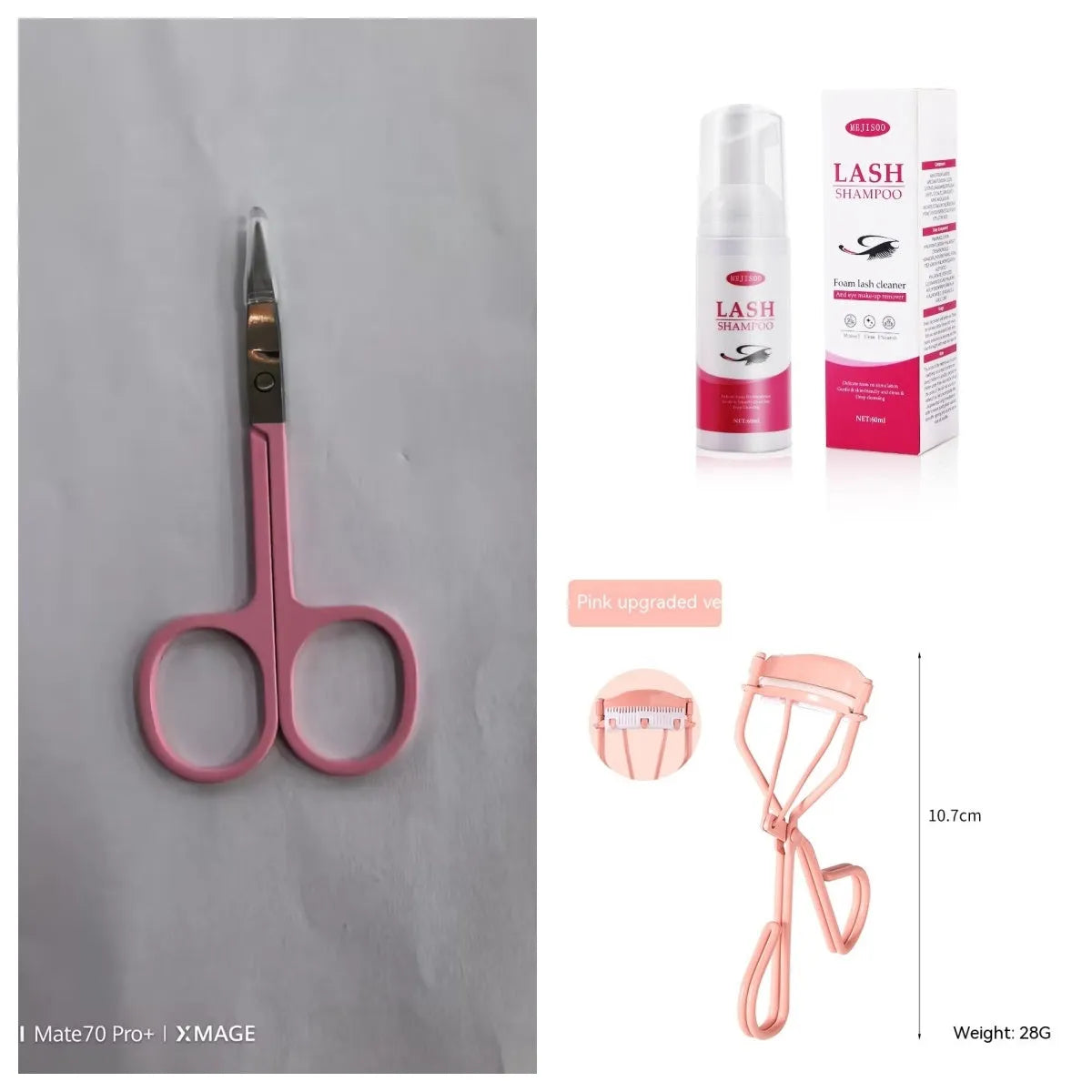 60ml bottle of eyelash cleaning mousse with pump, dimensions 3.7cm by 13.5cm.
