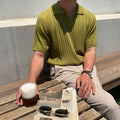 Summer stripes short sleeve polo shirt for men, slim fit, available in black, white, green, apricot, sizes M–3XL