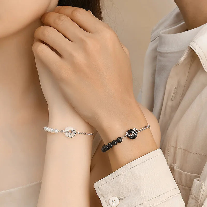 New Chinese style 925 sterling silver couple's bracelet with snake design and safe buckle.