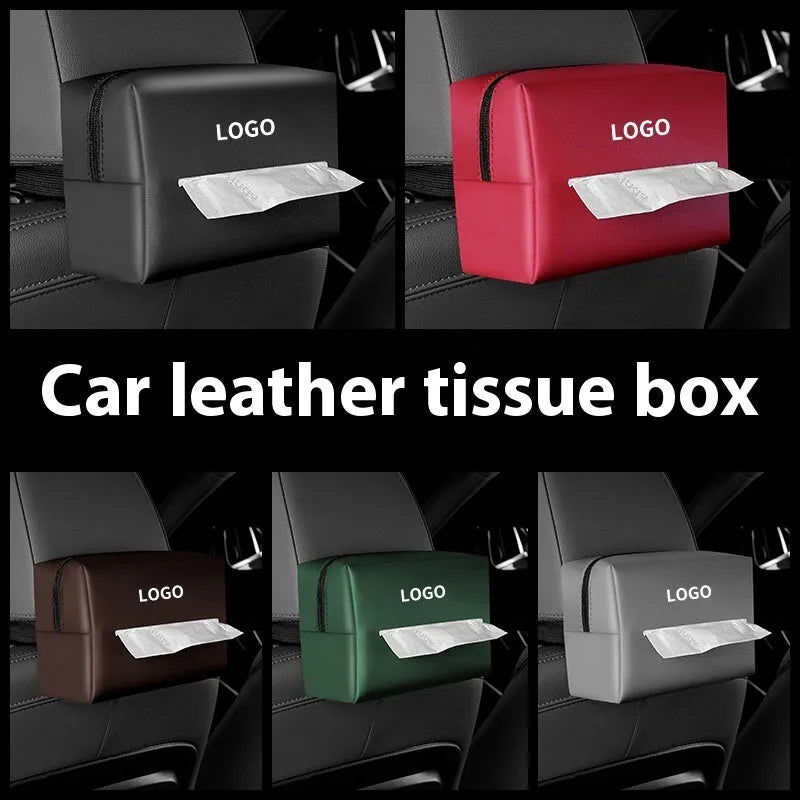Leather car tissue paper extraction box in black, 18cm by 12.5cm by 9cm