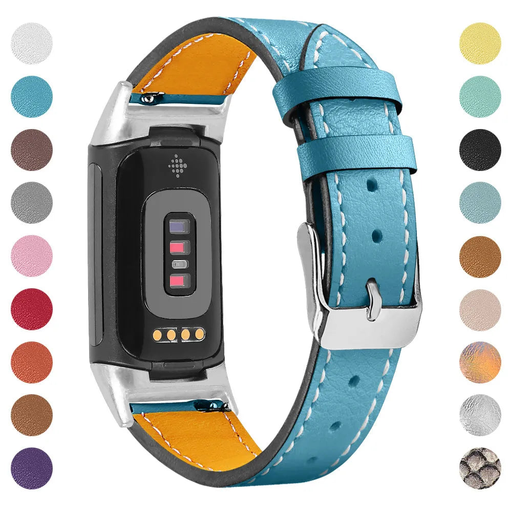 Genuine leather smart watch strap for Fitbit Charge 5 and Charge 6 in various colours