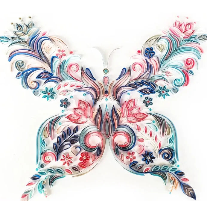 20 inch handmade butterfly quilling paper craft kit with tools on blue background