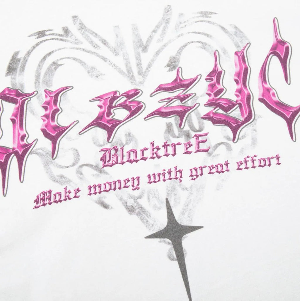 Man wearing a black loose-fit cotton T-shirt with a retro printed design on the front.