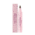 Freckle pen cosmetic product with brush applicator in dark brown and light brown options.