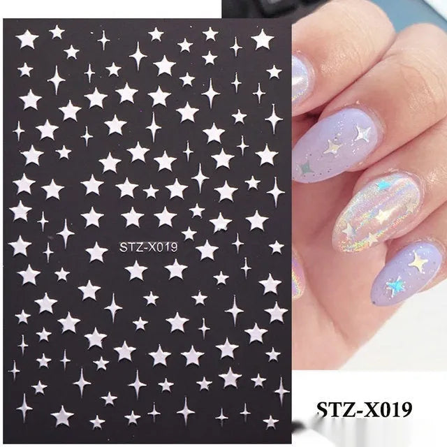 Cartoon nail art stickers sheet with black and silver love heart designs