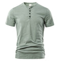 Men's slub cotton short sleeve pullover in a solid colour on a hanger.