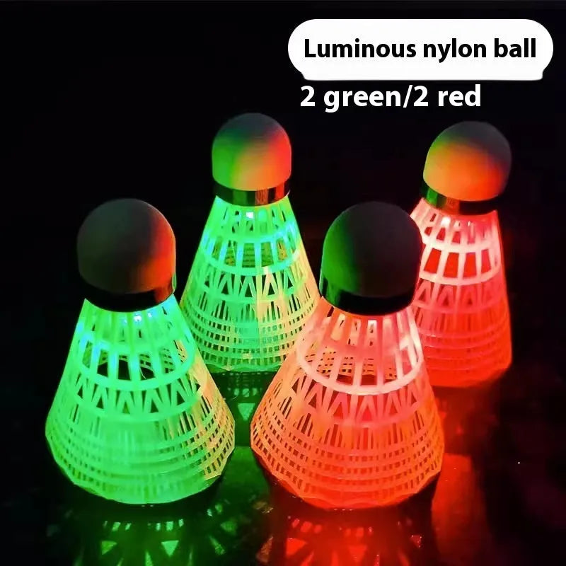 Luminous badminton shuttlecocks in green and red colours with nylon and goose feather options