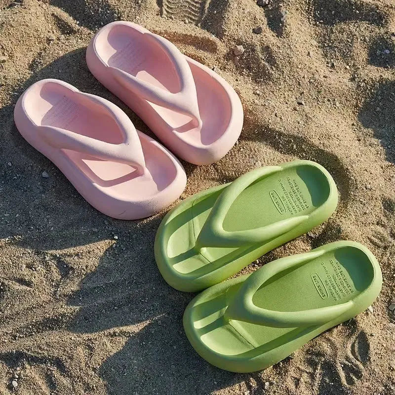 Thick-soled EVA flip-flops with decorative bow in black, green, pink, rose red, or white