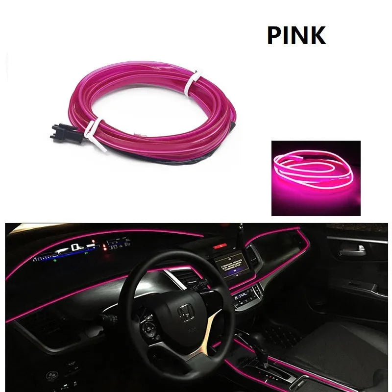 Six-metre long USB-powered LED light cable for car interior ambient lighting in multiple colour options