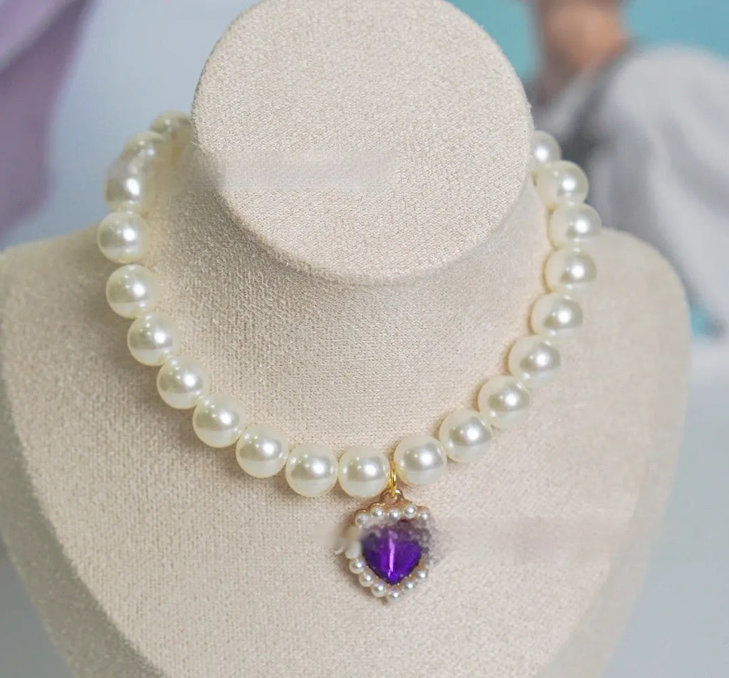 Plastic alloy resin pearl necklace cat collar in multiple colours and sizes