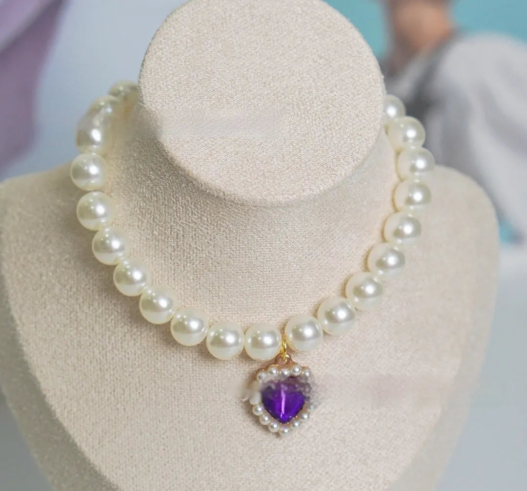Plastic alloy resin pearl necklace cat collar in multiple colours and sizes