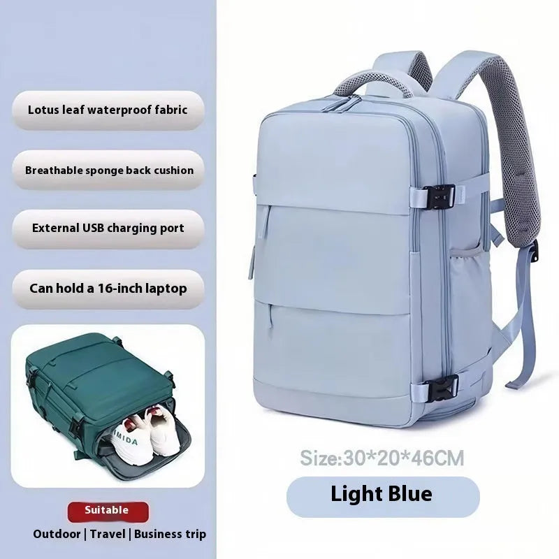 Unisex solid colour Oxford cloth large capacity backpack with air pillow belt in 36-55L