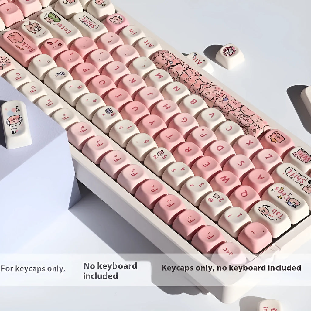 Pink PBT key cap with five-sided sublimation pig pattern for universal mechanical keyboards