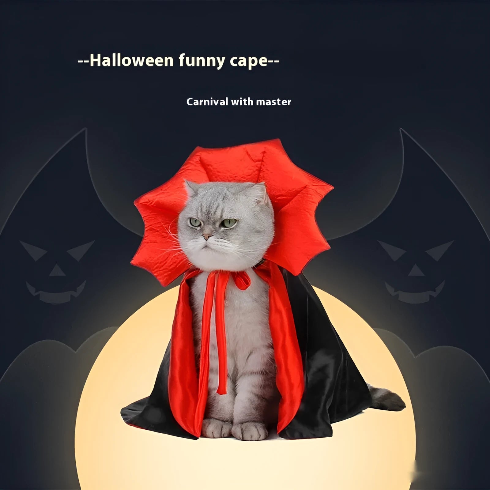 Black and red Halloween costume for pet cat or dog in polyester fabric