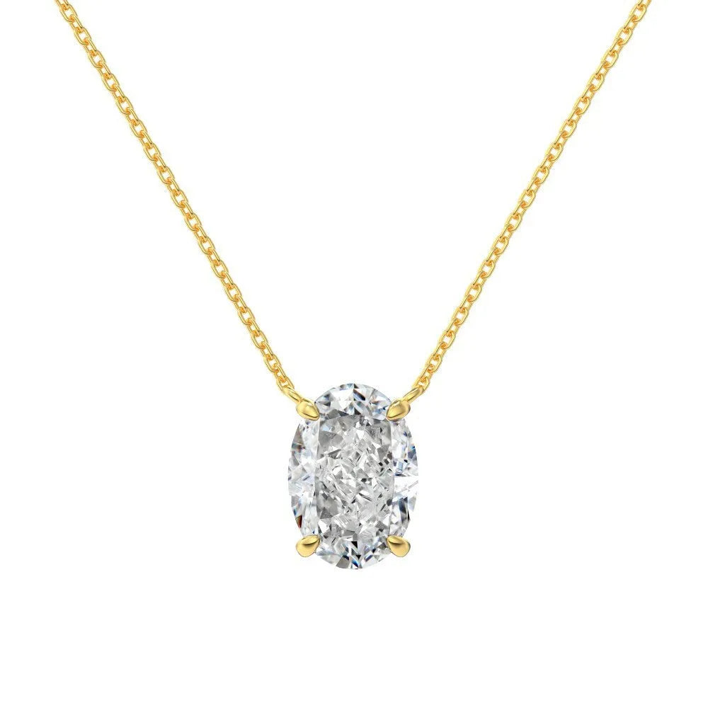 S925 sterling silver oval ice flower geometric pendant necklace in gold or platinum finish.