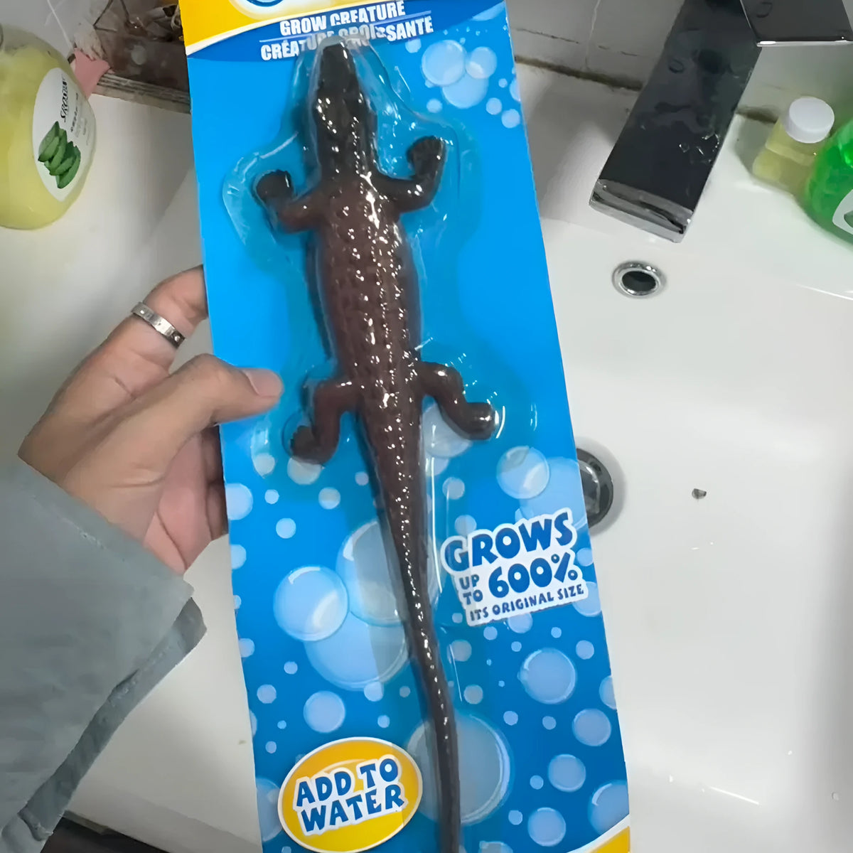 Novelty bubble big bead toy in crocodile shape expands when soaked in water