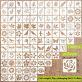 Milky white PET film spray painting stencils showing 2-inch flower, animal, letter, and leaf hollow designs.