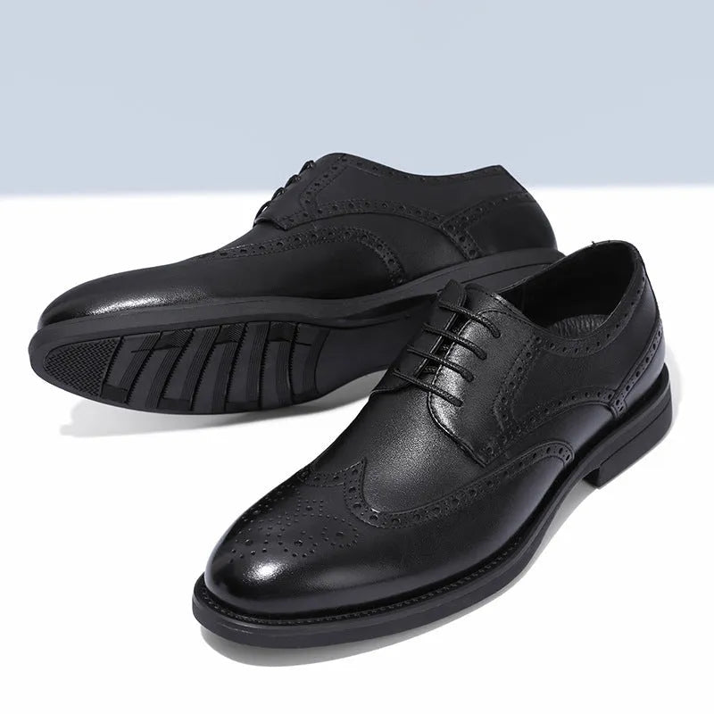 Men's black and brown brogue business shoes in PU leather, classic oxford style formal footwear