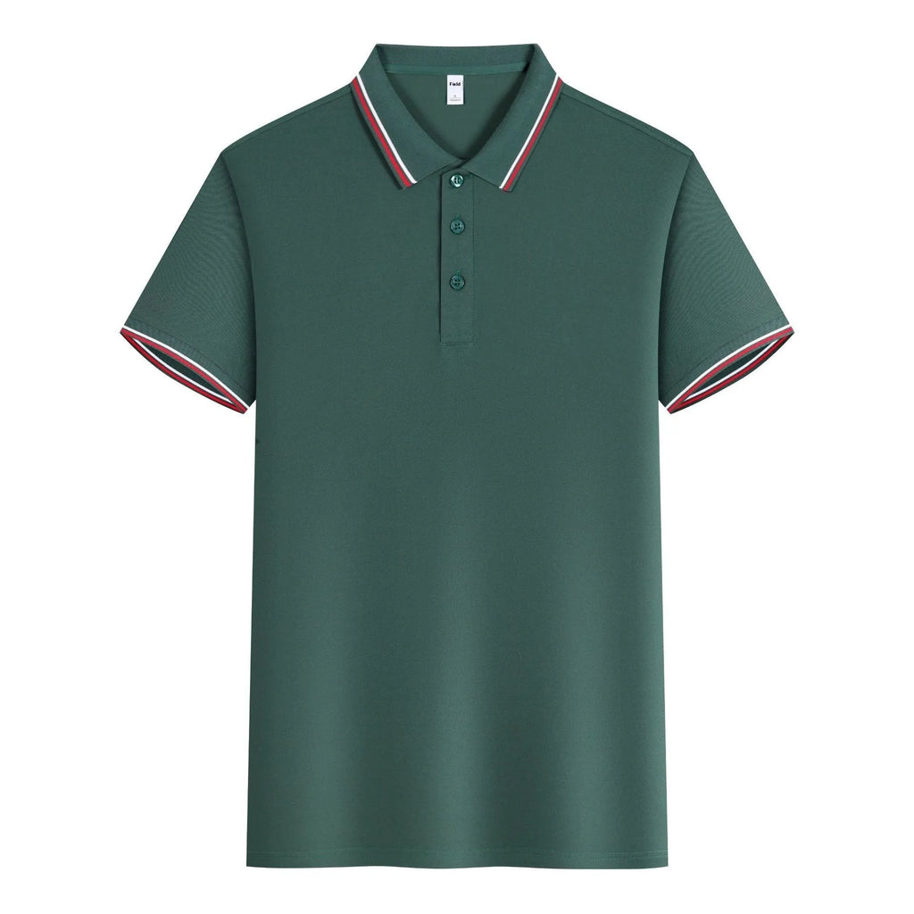 Short sleeve lapel polo shirt in thin recycled fibre polyester, regular fit solid colour summer work top